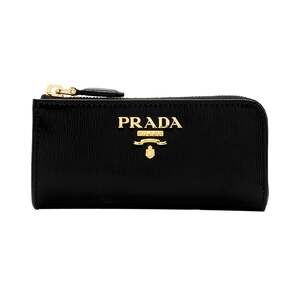 Prada Vitello Move Key Case Holder Wallet Zip Pouch Black Calf